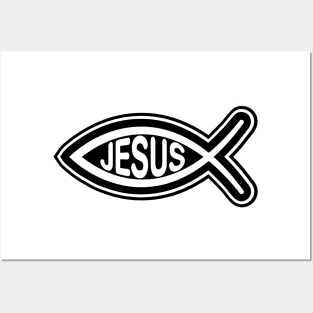 Jesus fish Christian religious symbol black and white Posters and Art